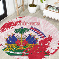 Custom Haiti Football Round Carpet Les Grenadiers Red Grunge Polynesian Tattoo - Wonder Print Shop