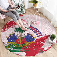 Custom Haiti Football Round Carpet Les Grenadiers Red Grunge Polynesian Tattoo - Wonder Print Shop