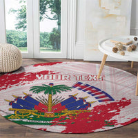 Custom Haiti Football Round Carpet Les Grenadiers Red Grunge Polynesian Tattoo - Wonder Print Shop