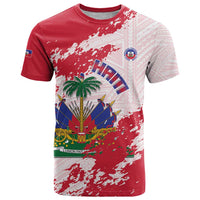 Custom Haiti Football T Shirt Les Grenadiers Red Grunge Polynesian Tattoo - Wonder Print Shop