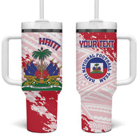 Custom Haiti Football Tumbler With Handle Les Grenadiers Red Grunge Polynesian Tattoo - Wonder Print Shop