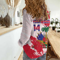 Custom Haiti Football Women Casual Shirt Les Grenadiers Red Grunge Polynesian Tattoo - Wonder Print Shop