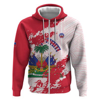 Custom Haiti Football Zip Hoodie Les Grenadiers Red Grunge Polynesian Tattoo - Wonder Print Shop