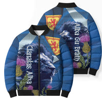 Cianalas Alba Scotland Bomber Puffer Jacket Scottish Lion and Thistle Blue Version
