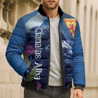 Cianalas Alba Scotland Bomber Puffer Jacket Scottish Lion and Thistle Blue Version