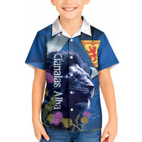Cianalas Alba Scotland Kid Hawaiian Shirt Scottish Lion and Thistle Blue Version
