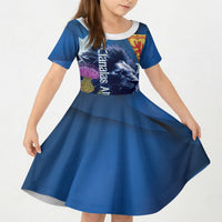 Cianalas Alba Scotland Kid Short Sleeve Dress Scottish Lion and Thistle Blue Version