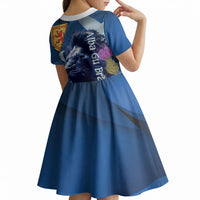 Cianalas Alba Scotland Kid Short Sleeve Dress Scottish Lion and Thistle Blue Version