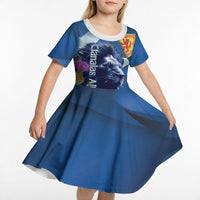 Cianalas Alba Scotland Kid Short Sleeve Dress Scottish Lion and Thistle Blue Version