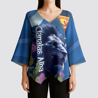 Cianalas Alba Scotland Kimono Sleeve Blouse Scottish Lion and Thistle Blue Version