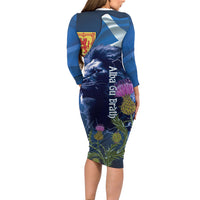 Cianalas Alba Scotland Long Sleeve Bodycon Dress Scottish Lion and Thistle Blue Version