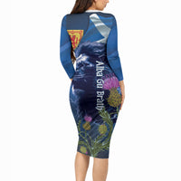 Cianalas Alba Scotland Long Sleeve Bodycon Dress Scottish Lion and Thistle Blue Version