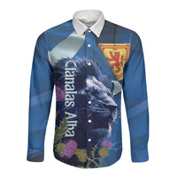 Cianalas Alba Scotland Long Sleeve Button Shirt Scottish Lion and Thistle Blue Version