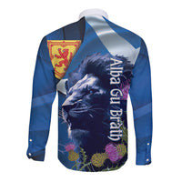Cianalas Alba Scotland Long Sleeve Button Shirt Scottish Lion and Thistle Blue Version
