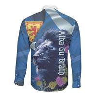 Cianalas Alba Scotland Long Sleeve Button Shirt Scottish Lion and Thistle Blue Version