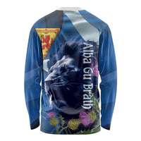 Cianalas Alba Scotland Long Sleeve Shirt Scottish Lion and Thistle Blue Version