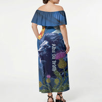 Cianalas Alba Scotland Off Shoulder Maxi Dress Scottish Lion and Thistle Blue Version