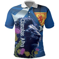 Cianalas Alba Scotland Polo Shirt Scottish Lion and Thistle Blue Version