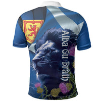 Cianalas Alba Scotland Polo Shirt Scottish Lion and Thistle Blue Version