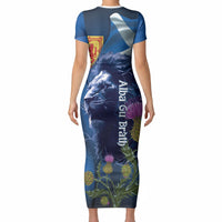 Cianalas Alba Scotland Short Sleeve Bodycon Dress Scottish Lion and Thistle Blue Version