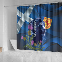 Cianalas Alba Scotland Shower Curtain Scottish Lion and Thistle Blue Version