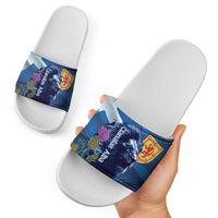 Cianalas Alba Scotland Slide Sandals Scottish Lion and Thistle Blue Version