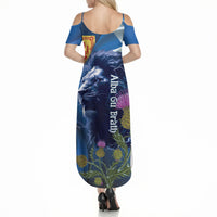 Cianalas Alba Scotland Summer Maxi Dress Scottish Lion and Thistle Blue Version
