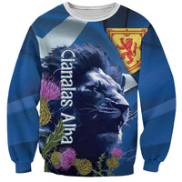 Cianalas Alba Scotland Sweatshirt Scottish Lion and Thistle Blue Version