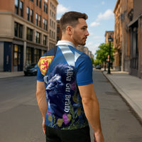 Cianalas Alba Scotland Zipper Polo Shirt Scottish Lion and Thistle Blue Version