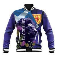 Cianalas Alba Scotland Baseball Jacket Scottish Lion and Thistle Purple Version