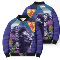 Cianalas Alba Scotland Bomber Puffer Jacket Scottish Lion and Thistle Purple Version