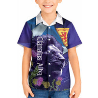 Cianalas Alba Scotland Kid Hawaiian Shirt Scottish Lion and Thistle Purple Version