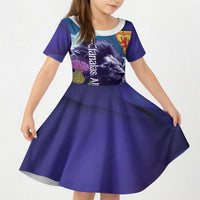 Cianalas Alba Scotland Kid Short Sleeve Dress Scottish Lion and Thistle Purple Version