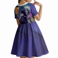Cianalas Alba Scotland Kid Short Sleeve Dress Scottish Lion and Thistle Purple Version
