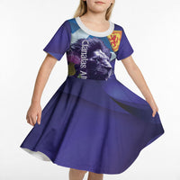 Cianalas Alba Scotland Kid Short Sleeve Dress Scottish Lion and Thistle Purple Version