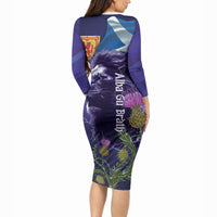 Cianalas Alba Scotland Long Sleeve Bodycon Dress Scottish Lion and Thistle Purple Version