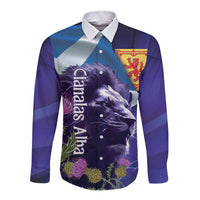 Cianalas Alba Scotland Long Sleeve Button Shirt Scottish Lion and Thistle Purple Version