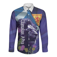 Cianalas Alba Scotland Long Sleeve Button Shirt Scottish Lion and Thistle Purple Version