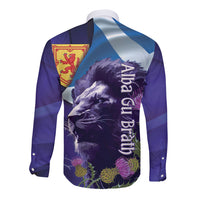 Cianalas Alba Scotland Long Sleeve Button Shirt Scottish Lion and Thistle Purple Version
