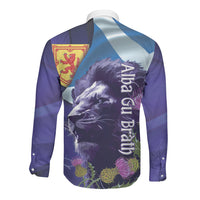 Cianalas Alba Scotland Long Sleeve Button Shirt Scottish Lion and Thistle Purple Version