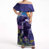 Cianalas Alba Scotland Off Shoulder Maxi Dress Scottish Lion and Thistle Purple Version