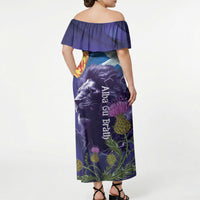 Cianalas Alba Scotland Off Shoulder Maxi Dress Scottish Lion and Thistle Purple Version