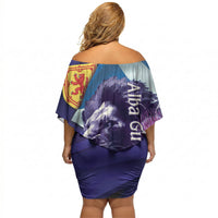 Cianalas Alba Scotland Off Shoulder Short Dress Scottish Lion and Thistle Purple Version