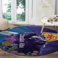 Cianalas Alba Scotland Round Carpet Scottish Lion and Thistle Purple Version