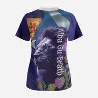 Cianalas Alba Scotland Scrub Top Scottish Lion and Thistle Purple Version