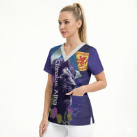 Cianalas Alba Scotland Scrub Top Scottish Lion and Thistle Purple Version