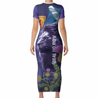 Cianalas Alba Scotland Short Sleeve Bodycon Dress Scottish Lion and Thistle Purple Version