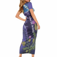 Cianalas Alba Scotland Short Sleeve Bodycon Dress Scottish Lion and Thistle Purple Version LT14