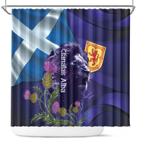 Cianalas Alba Scotland Shower Curtain Scottish Lion and Thistle Purple Version