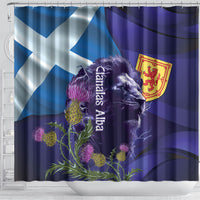 Cianalas Alba Scotland Shower Curtain Scottish Lion and Thistle Purple Version